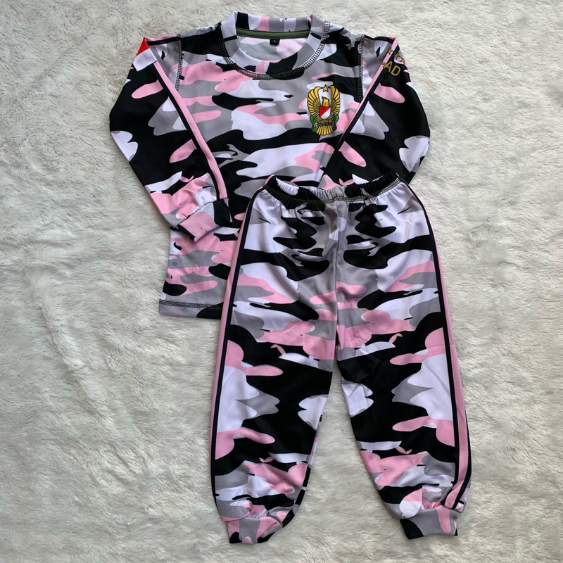 SETELAN JERSEY ANAK PANJANG MOTIF LORENG TNI / SETELAN JERSEY ANAK TENTARA LORENG ARMY KIDS UNISEX