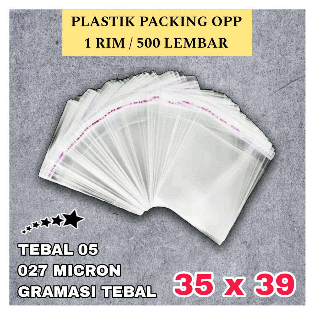 

Plastik OPP Lem Seal / Plastik Baju Bening Tebal 05 Isi 500 Lembar Ukuran 35 x 39