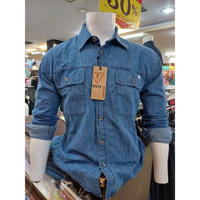 KEMEJA WATCHOUT DENIM PRIA ORIGINAL TERBARU NAVY PROMO COD
