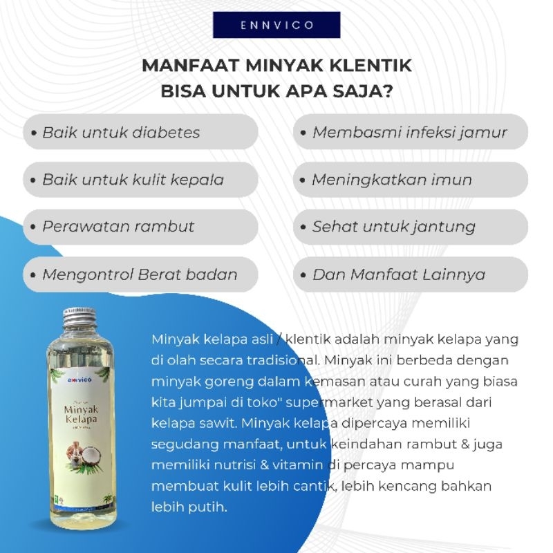 

LAKU Ennvico Minyak Kelapa Asli Kletik / Minyak Kelapa Alami 250ml Kemasan Tinggi / Coconut Oil /