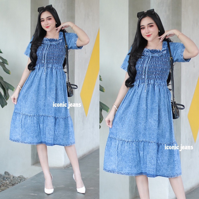 KODE C86Z iconicjeans  Denim Dress Terbaru Daster Jeans Kerut Cantik Busui