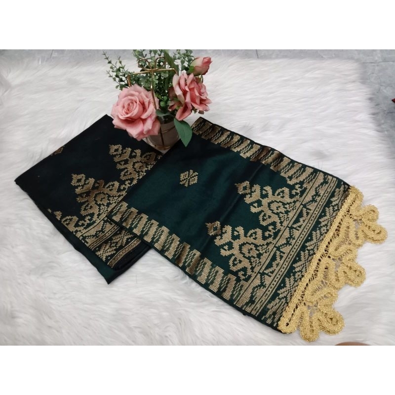 Songket silungkang warna hijau botol gold