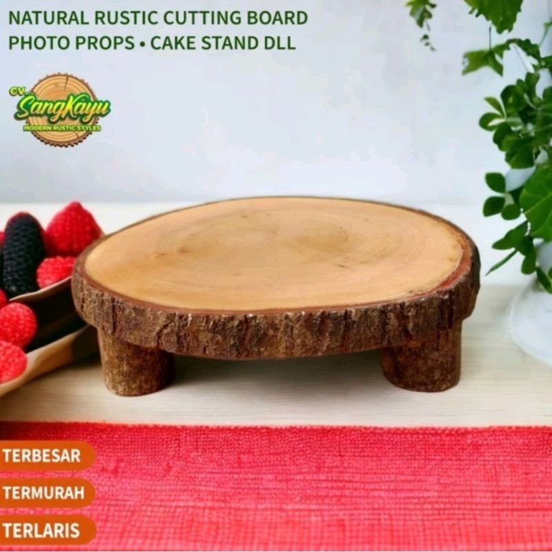 pesanan custom natural cutting board diameter 45cm cake stand