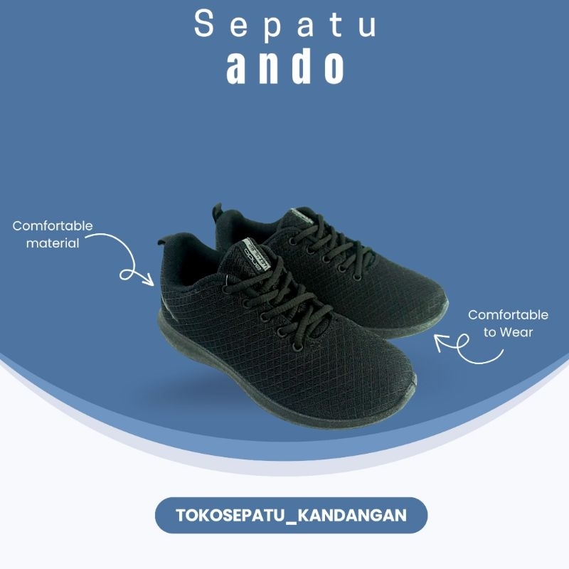 SEPATU SEKOLAH HITAM POLOS SNEAKERS ANDO ORIGINAL ANAK-ANAK LAKI-LAKI PEREMPUAN