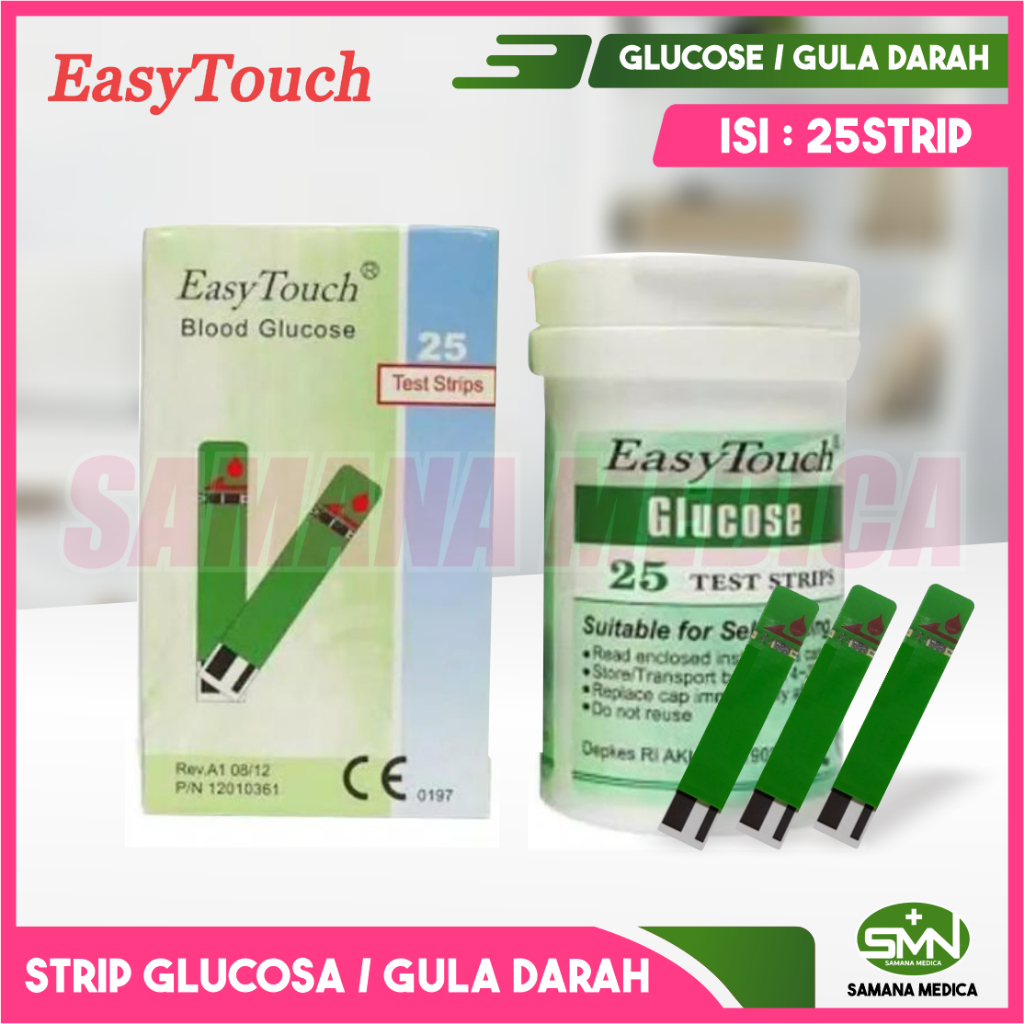 Easytouch Strip Glukosa Tes Gula Darah isi 25 pcs Refill Stik Easy Touch GCU 3 in 1 Dengan Chip FREE