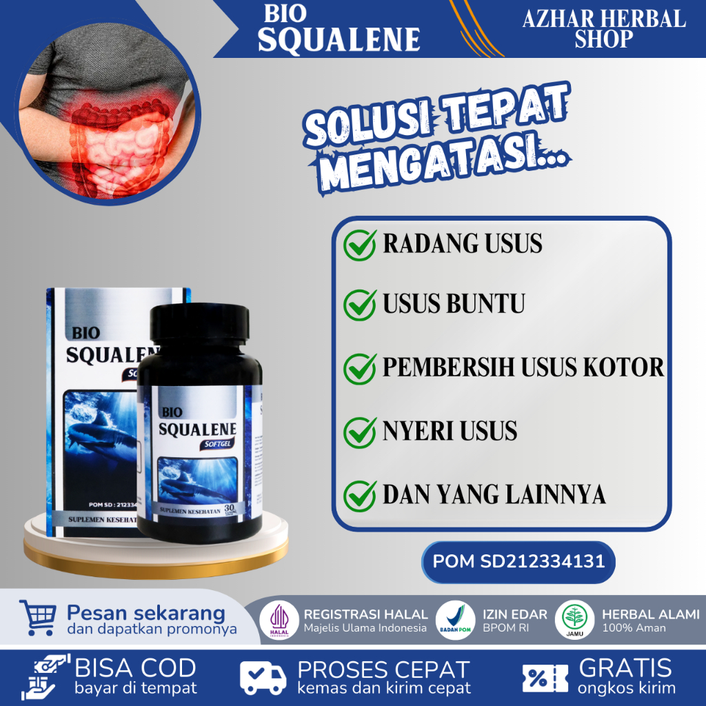 Bio Squalene Obat Usus Buntu, Usus Buntu Akut Kronis, Usus Buntu Pecah, Radang Usus Buntu Nyeri Usus