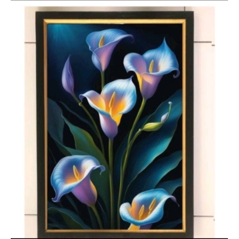 hiasan dinding cetak gambar lukisan bunga terompet plus bingkai UK 45×65cm