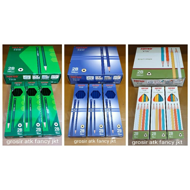 

( 12 buah ) P 8126 8127 125 Pensil Pencil Kayu 2B Joyko P-8126 P-8127 P-125 Hijau Biru Pastel