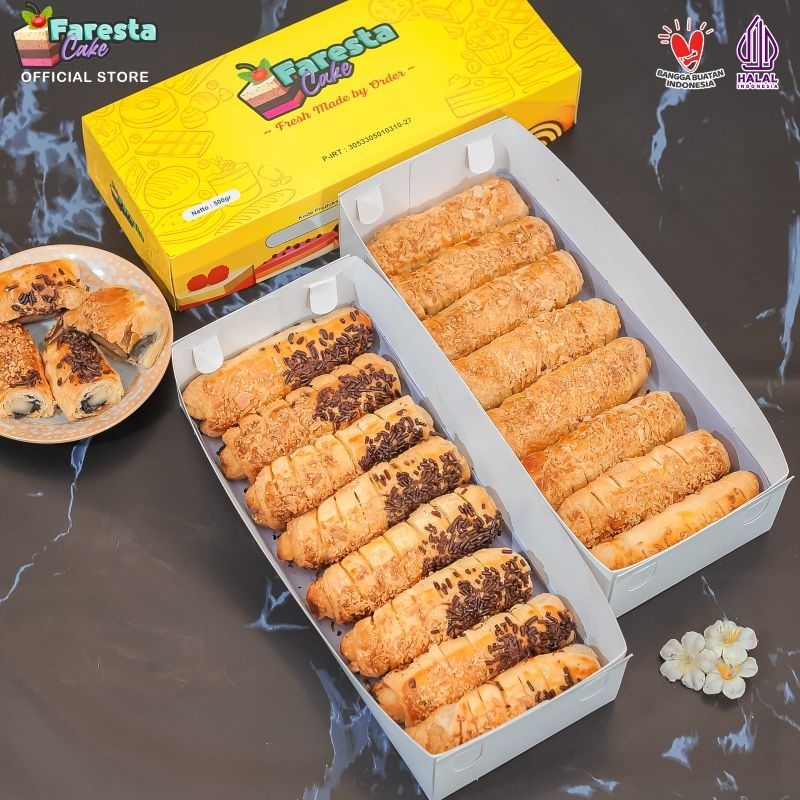 

PAKET SPESIAL 2 BOX ABON CHEESE ROLL dan CHOCO CHEESE ROLL - 1 BOX ISI 8 PCS - KERING DAN CRUNCHY FARESTA CAKE