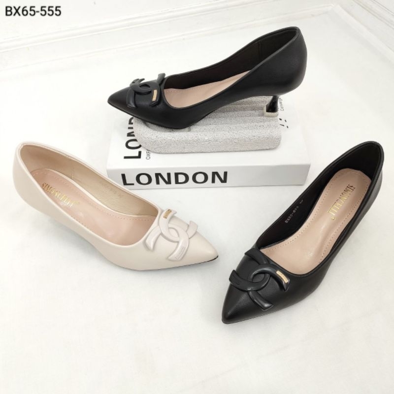 Simoncelli Sepatu Heels 5 Cm Wanita Mutiara Polos Heels Hitam Black Sepatu Kerja Kondangan Import BX