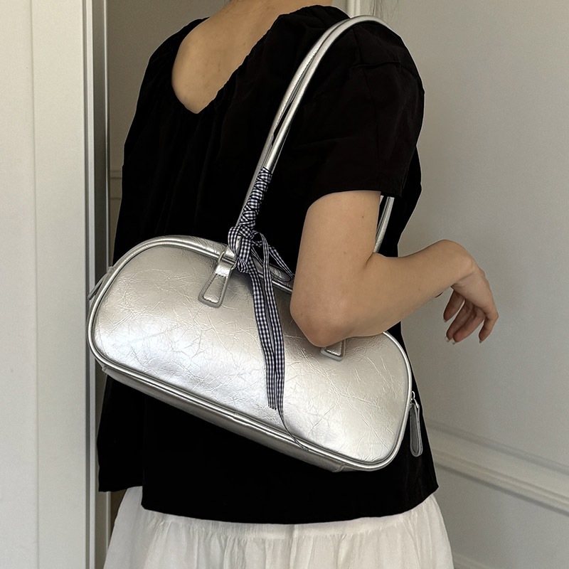 HT-Tas Bahu Wanita Shoulder Bags Tas Tangan Gaya Korea Baru Tas Ketiak Perak Kulit PU