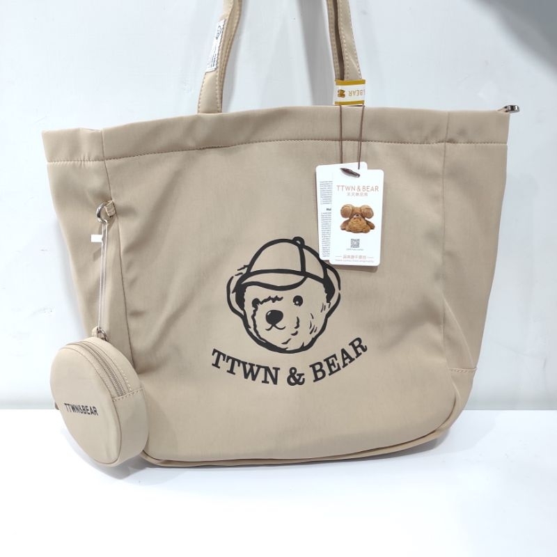 TTWN BEAR ORIGINAL TN3747 TOTE BAG CREAM - TAS TOTE - TTWN TERBARU