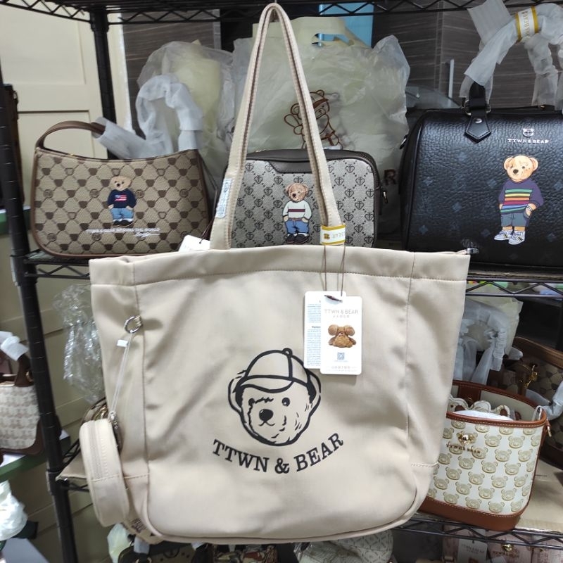 TTWN BEAR ORIGINAL TN3747 TOTE BAG CREAM - TAS TOTE - TTWN TERBARU