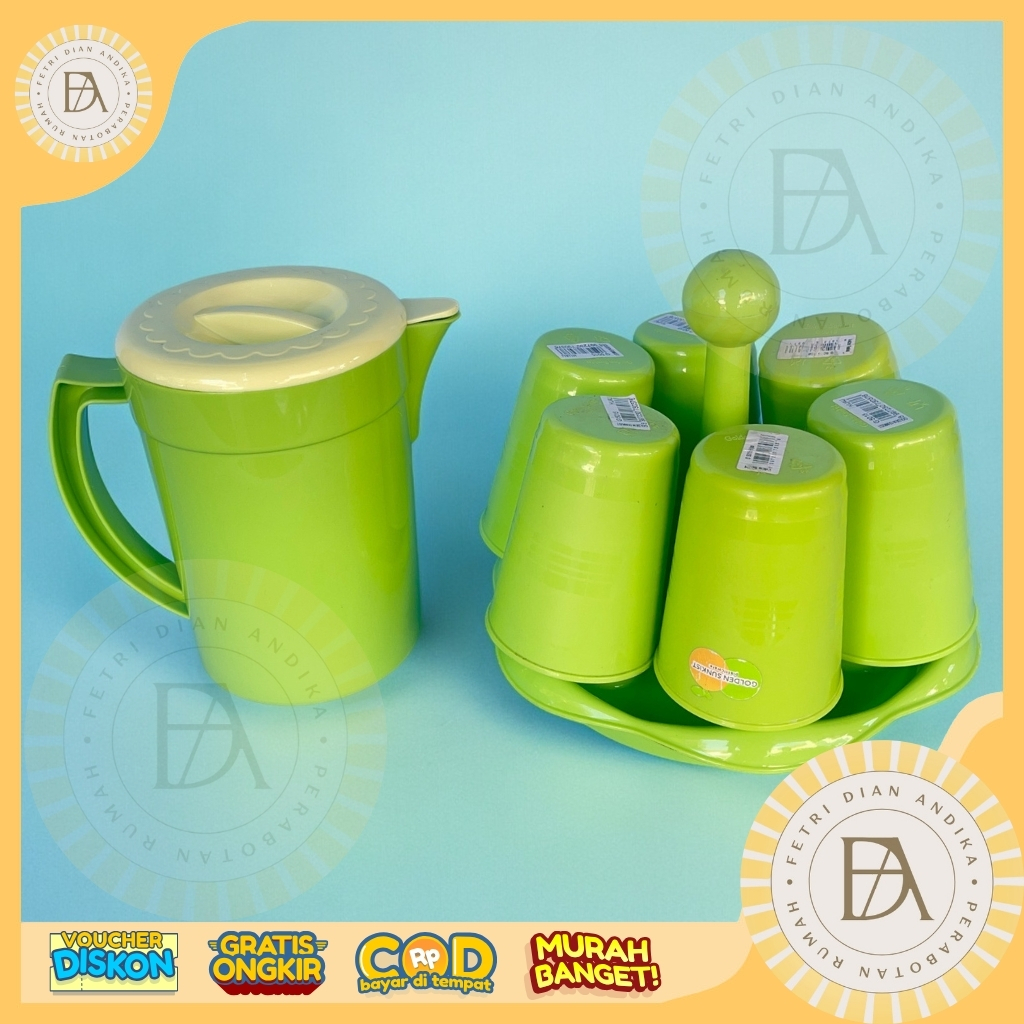 Gelas Set G5015 Dan Teko 3009 Golden Sunkist Plus Tatakan