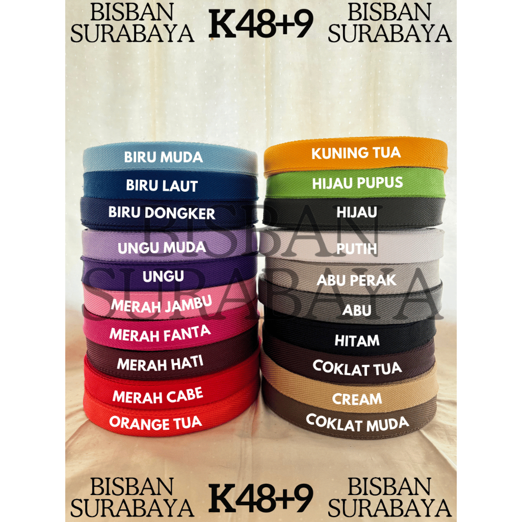 (PER ROLL) WEBBING BISBAN 2,4CM TALI TAS BERALUR LEBAR  2,4 CM (50YARD)