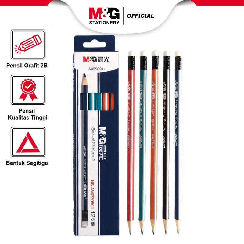 

M&G Pensil Kayu HB Plus Desain Klasik Segitiga isi 1 & 3 & 5 pcs