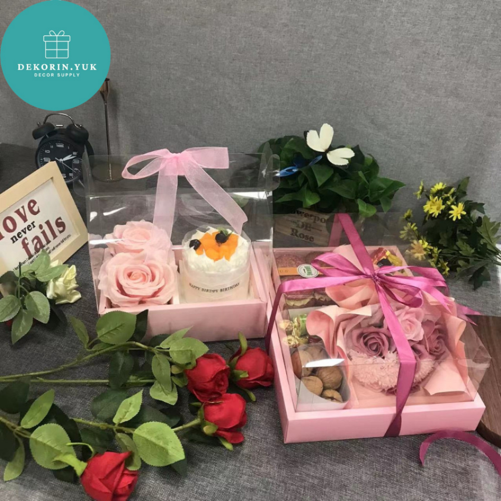 TRANSPARENT PORTABLE FLOWER BOX kotak kue korea bunga mika handy box transparan bloom korean cake bo