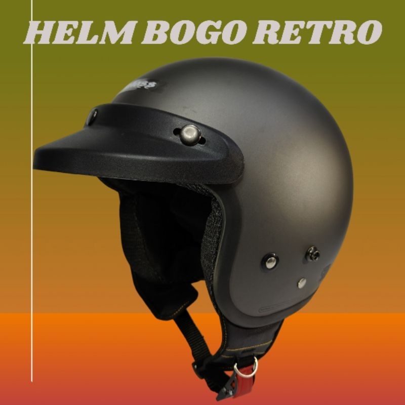 helm bogo retro abu doff identik carglos SNI helmet dewasa full leher