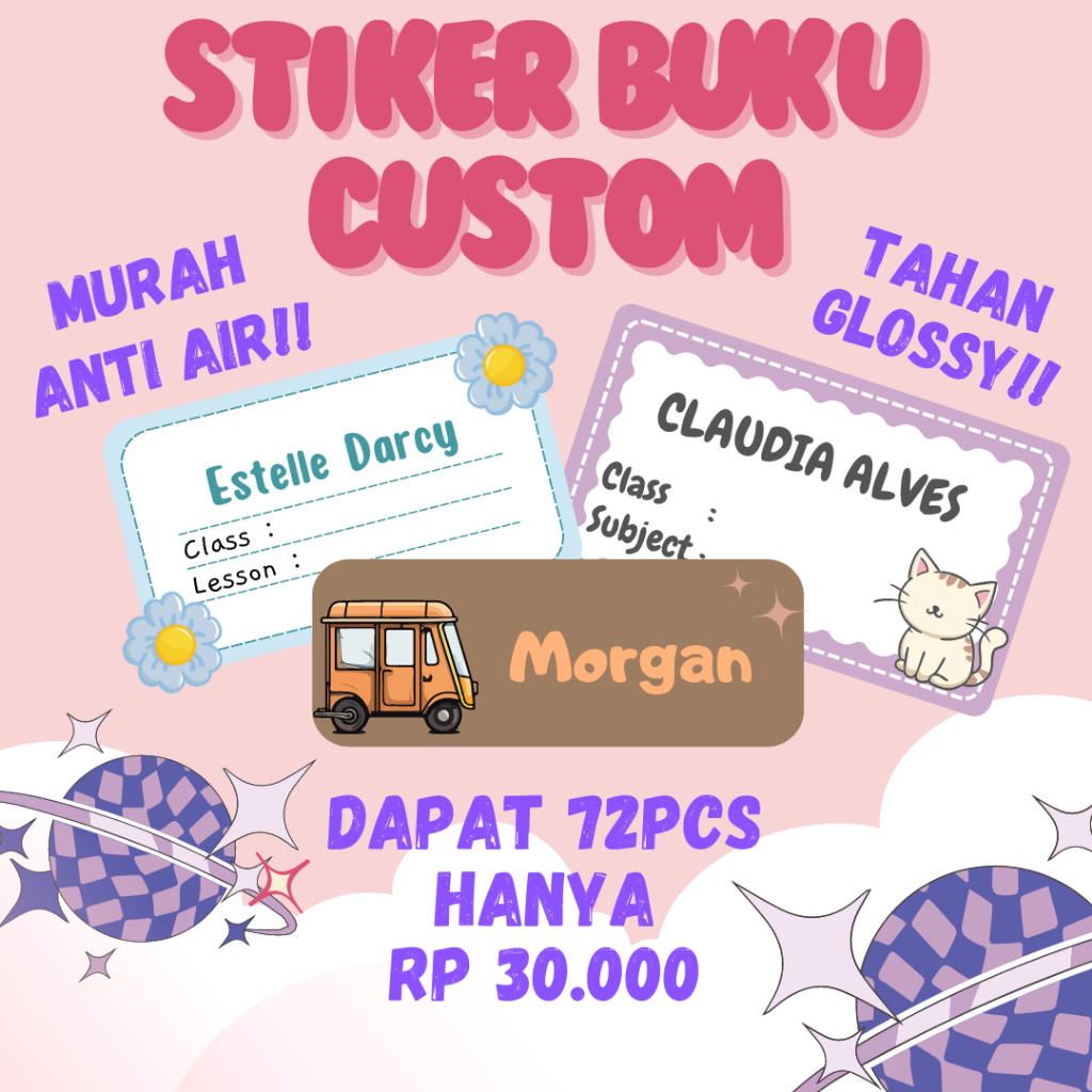 

65 PCS STIKER NAMA BUKU / STIKER CUSTOM BUKU SEKOLAH ANAK