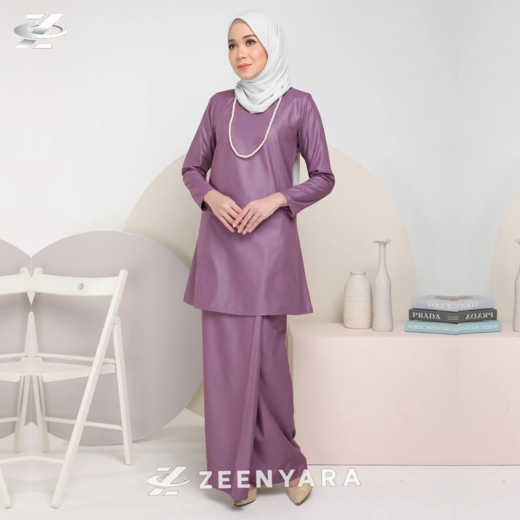 Nabita Setelan Baju Kurung Malaysia Modern Wanita One Set Pakaian Melayu Kebaya Muslim Pesta Polos L