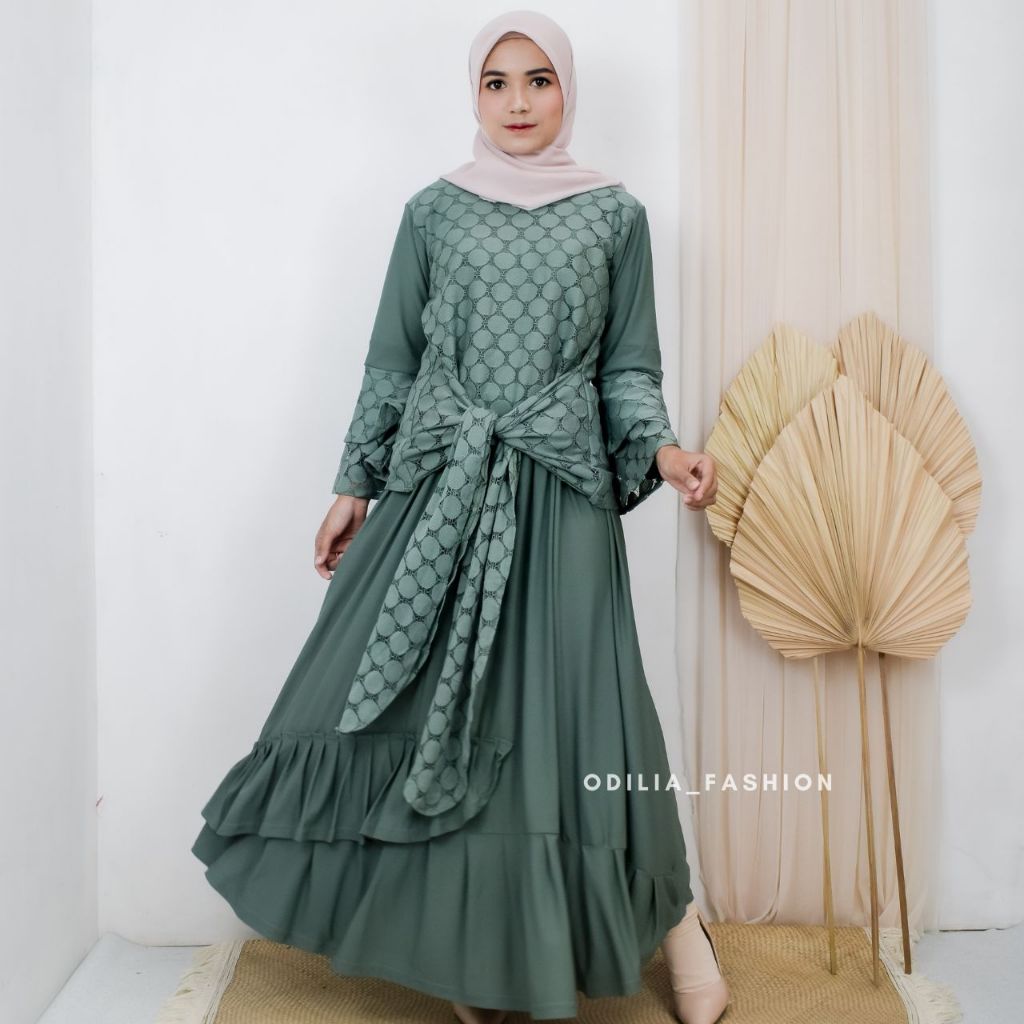 Gamis Aliyah Brokat Emerald Green / Gamis Pesta / Dress Pesta / Gamis Brokat