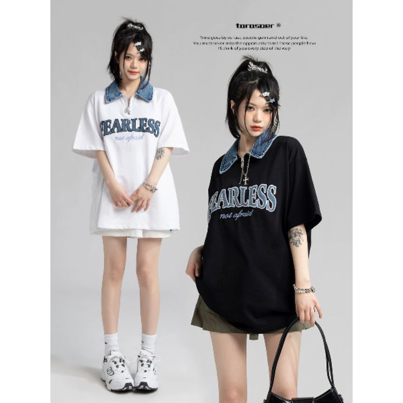 PO Kaos Wanita Oversize T-Shirt Kerah Kaos Polo Big Size Jumbo Import Best Seller