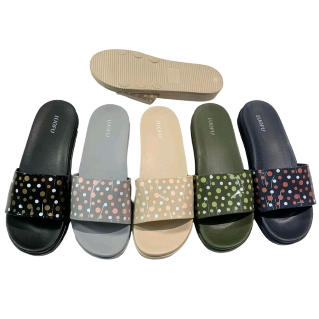 LUOFU E7159SW-B75 Sandal Selop Karet Wanita Motif Polkadot