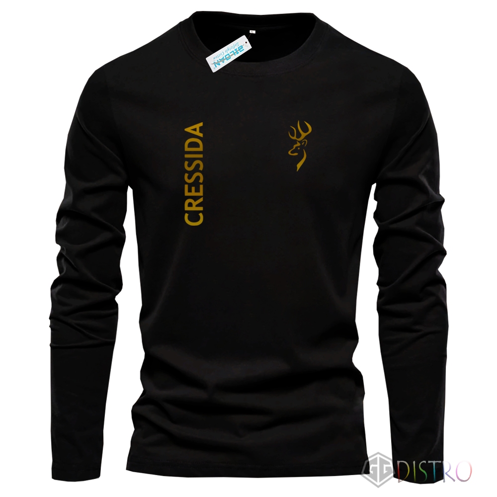 COD - T-Shirt Kaos Lengan Panjang Cressida Text Gold Kaos Pria Dewasa Kaos Distro Katun Quality