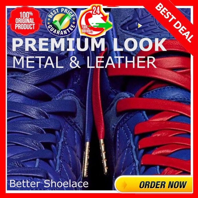 MALL Tali Sepatu Gepeng Kulit FLAT Leather Premium Shoelace metal aglet