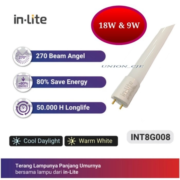 Lampu TL T8 LED 9 Watt inlite INTG008 Panjang 60 cm