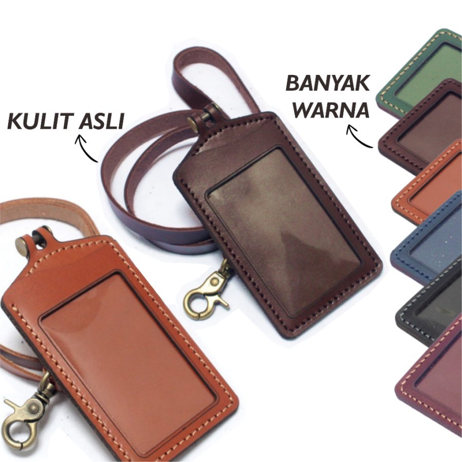 

Gantungan dompet ID card kulit coklat - tali id card holder model palang
