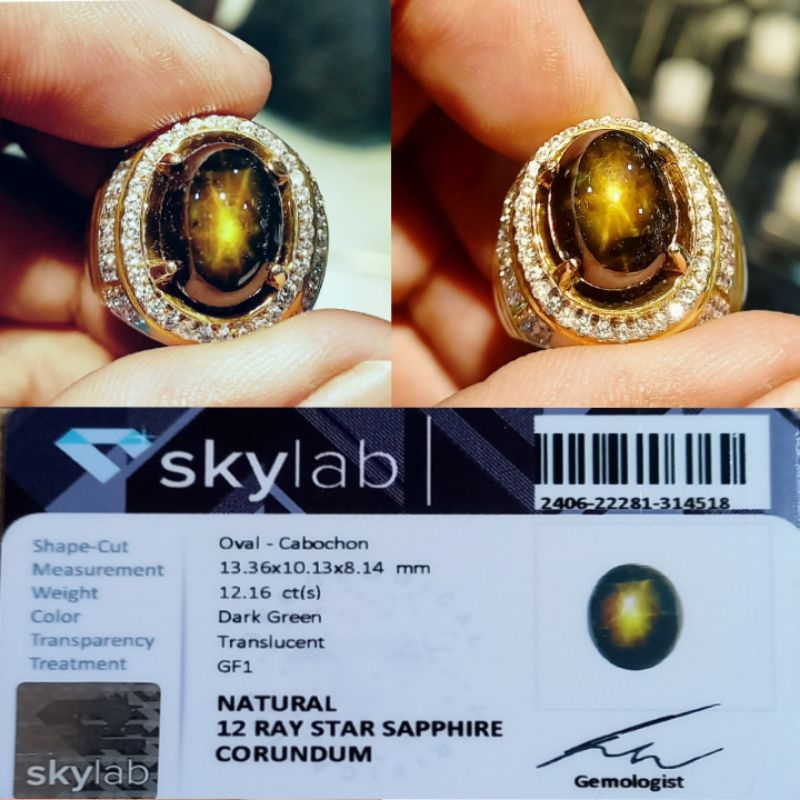 Cincin Batu Shapphire Corundum Natural 12 Ray Star Gold