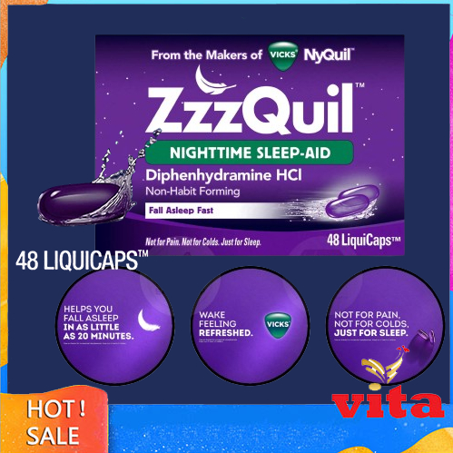 Vicks Zzzquil Nighttime Sleep Aid Insomnia Susah Tidur 48 Softgels