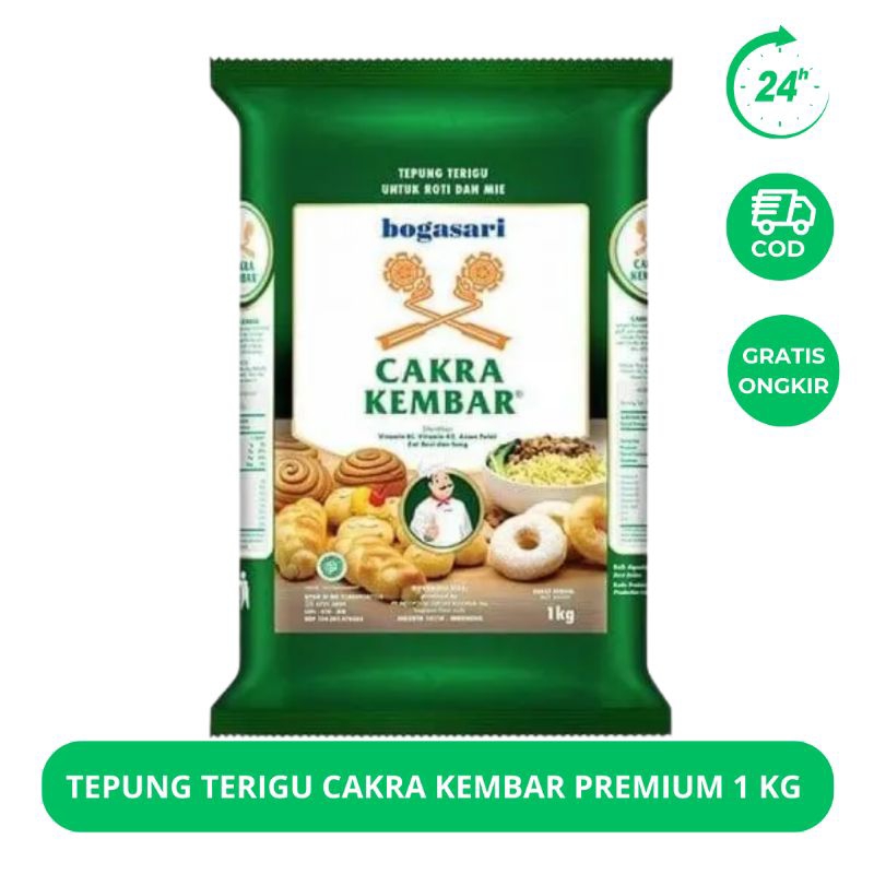 

BOGASARI CAKRA KEMBAR PREMIUM 1 KG / TEPUNG TERIGU CAKRA KEMBAR PREMIUM 1kg