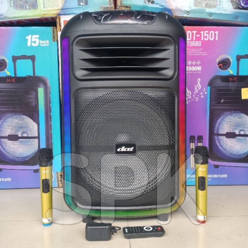 Speaker Portable DAT DT 1501 Turbo 15 inch 2 Mic Wireless