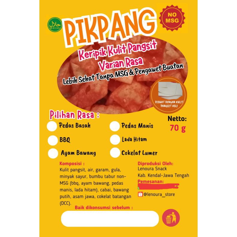 

[Snack Non-MSG] PIKPANG Keripik Kulit Pangsit Varian Rasa Non-MSG 70 gram