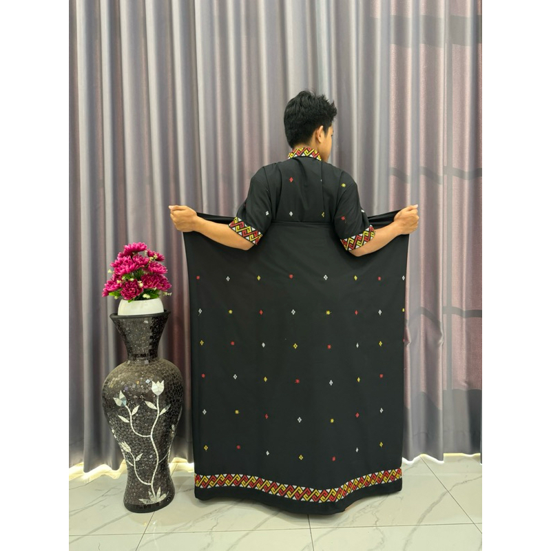 baju set/ sarung pria bordir Toraja hitam