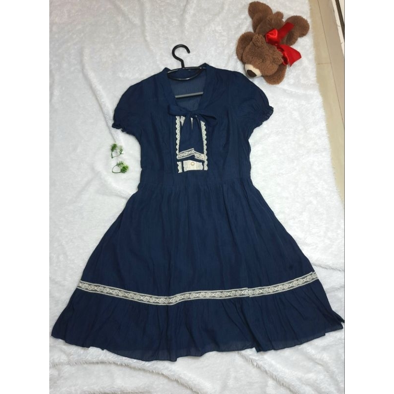 Axes femme dress with bow ribbon kawaii kawai lengan balon renda coquette y2k dress gaun princess