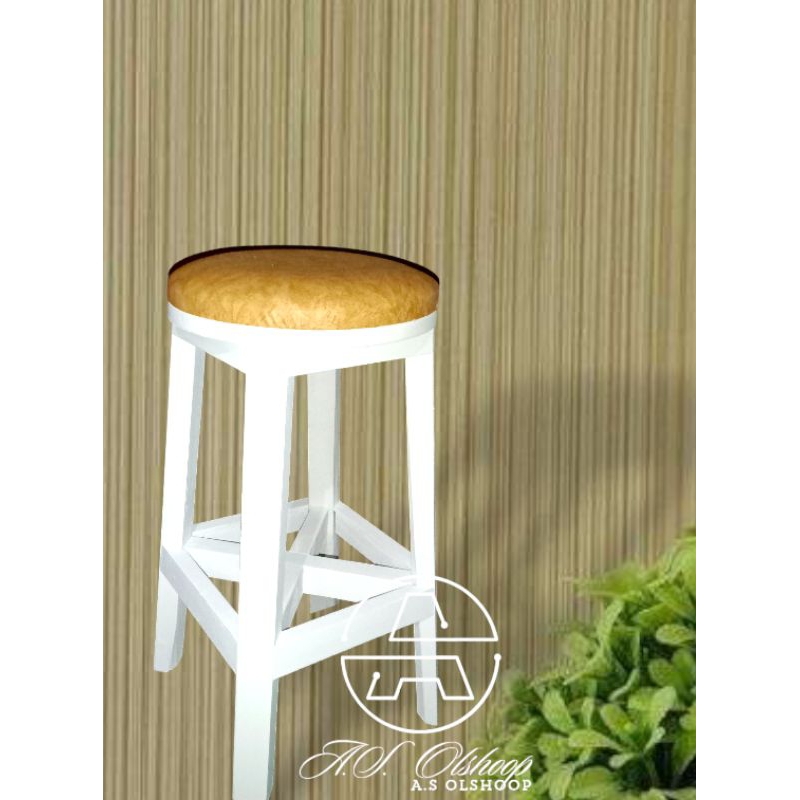 kursi mini bar, kursi cafe, kursi kayu, bangku kayu, (warna putih)