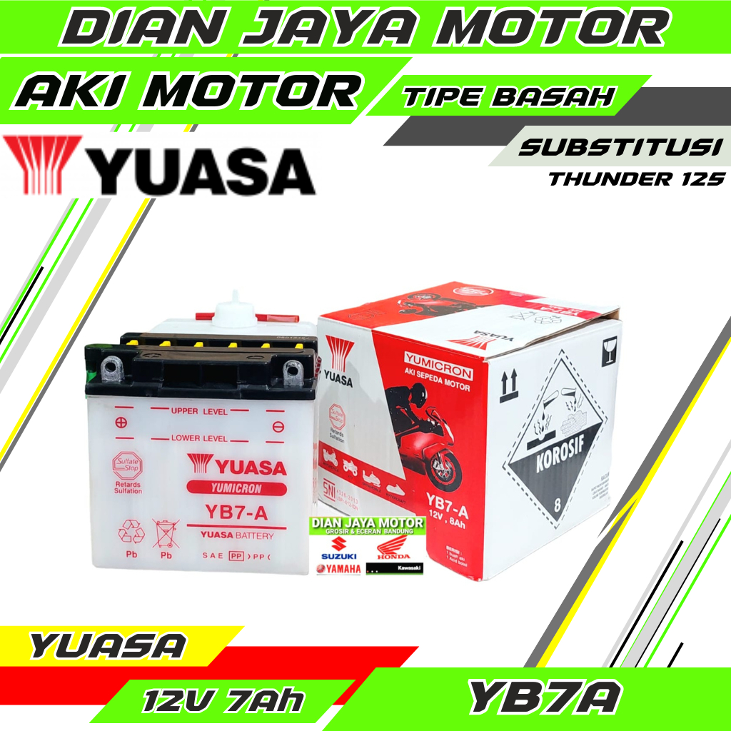 Yuasa YB7A 8 Ampere Aki Thunder 125 Basah Accu Suzuki Thunder 125 Original Yuasa