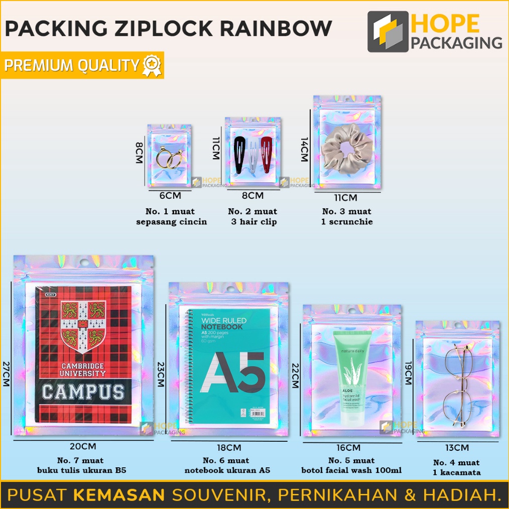 READY STOCK Harga  5 Pcs Ziplock Rainbow Alumunium Foil  Plastik Klip Hologram  Plastik Ziplock Kema