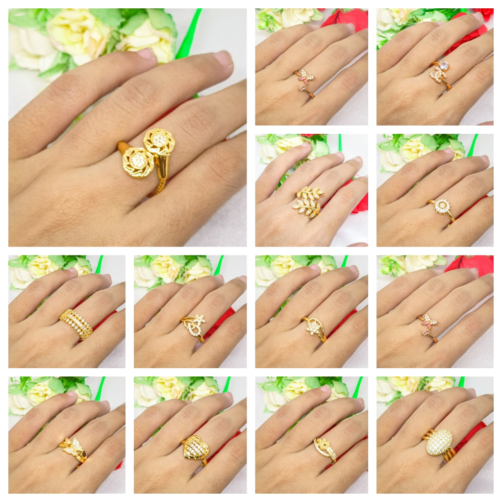 COD Cincin Berlapis Emas 24k Gold Titanium Wanita Anti Karat Mewah Berlian Emas Fashion Korea Akseso