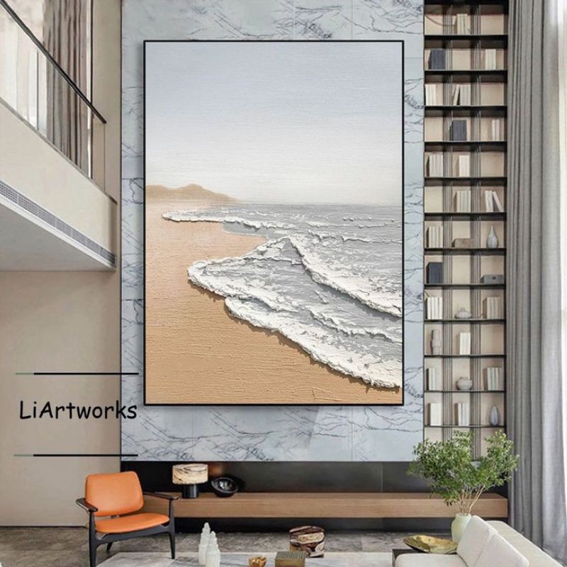 Hiasan Dinding Ruang Tamu Lukisan ombak laut mewah Art Classic Modern Aesthetic