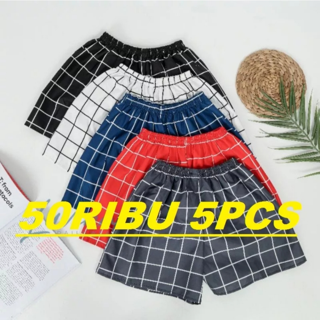 PROMO COD 50RIBU DAPAT 5PCS CELANA KOLOR PENDEK SANTAI MODEL BOXER DISTRO KOTAK TARTAN AESTHETIC YAN