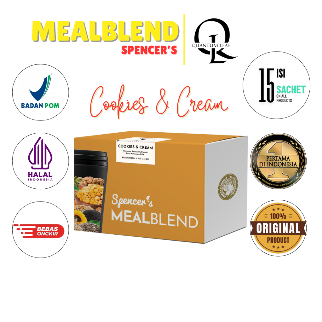 

Spencer's Mealblend Rasa Cookies & Cream Multigrain Meal Replacement 1 Box Isi 15 Sachet @38 gram