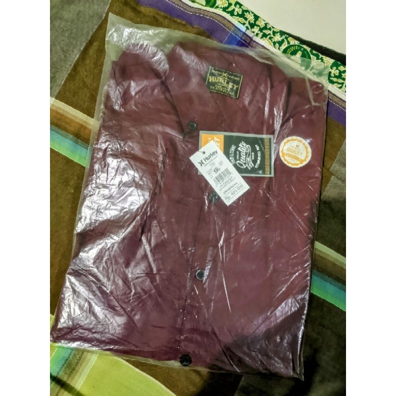 HURLEY kemeja polos warna maroon lengan panjang XXL