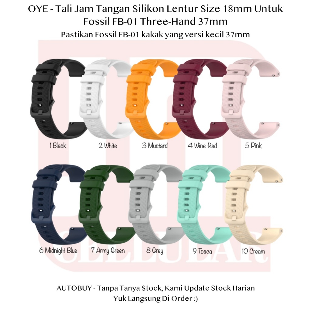 OYE 18mm Tali Jam Tangan Fossil FB-01 Three-Hand 37mm - Strap Silikon Lentur