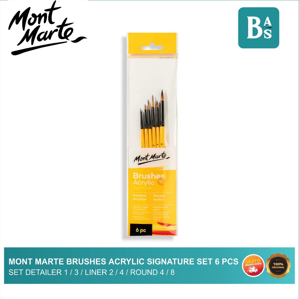 

MONT MARTE GALLERY SERIES BRUSH SET ACRYLIC 6 PCS DETAIL 12 LINER 24 ROUND 48 Kuas Lukis q N7Z7