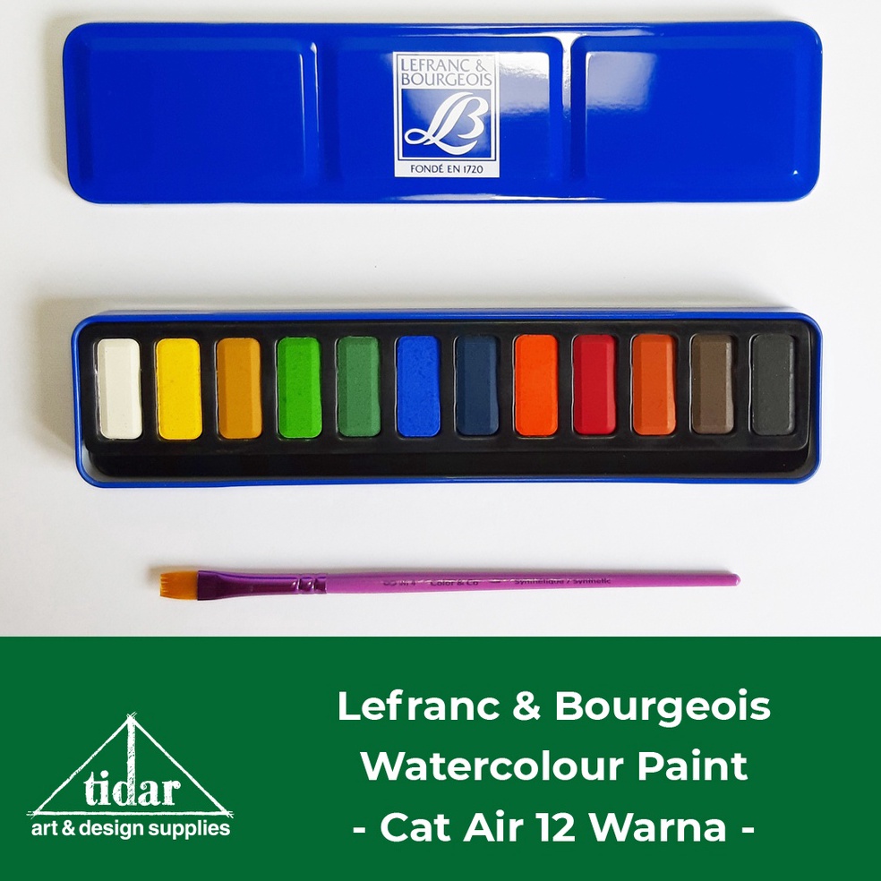

Lefranc Bourgeois Watercolour Cake Metal Tin Cat Air Padat 12 Warna q D7G9