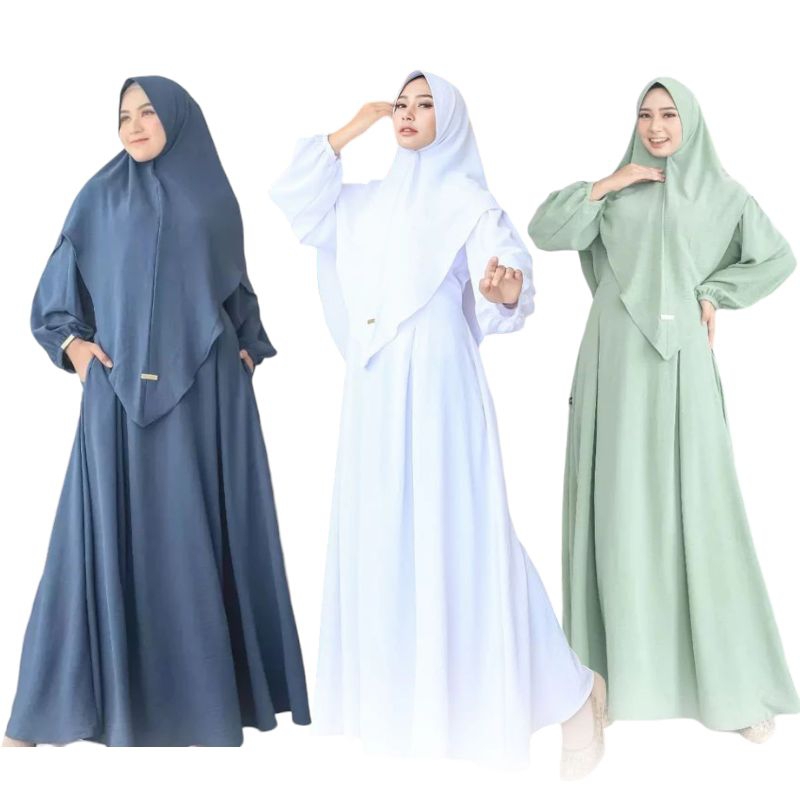 PREMIUM HARGA GROSIR GAMIS SYARI SET HIJAB ANAS BAHAN CRINKLE AIRFLOW PREMIUM DRESS BUSUI UKURAN